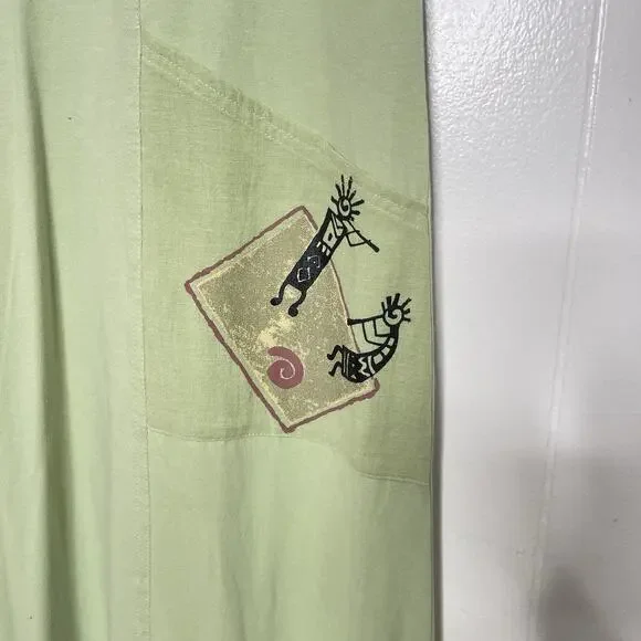 NWT Vintage Maxi Dress Green Cotton Size M Patchwork Block Print Boho Hippie Art - Picture 7 of 12